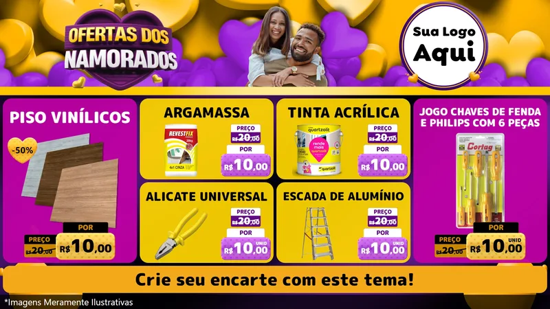 Modelo de TV para TV Horizontal com o tema Oferta Dos Namorados para Material para Construção
