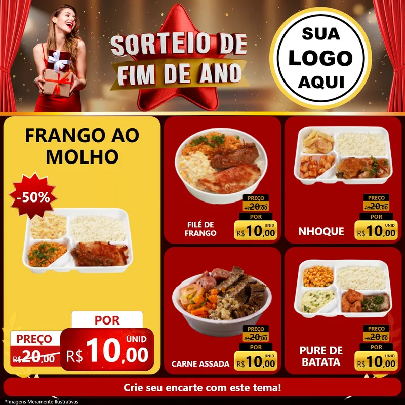 Modelo de Rede Social para Feed Facebook com o tema Sorteio de Fim de Ano para Restaurante