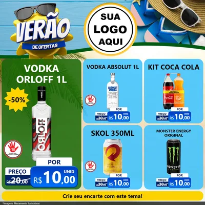 Modelo de Rede Social para Feed Facebook com o tema Verão de Ofertas para Distribuidora de bebidas