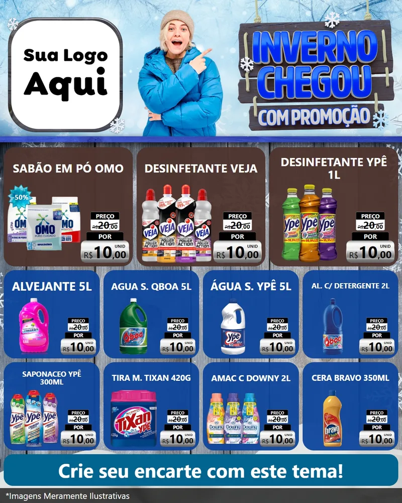 Modelo de Rede Social para Feed Instagram com o tema Inverno Chegou Com Promoção para Produtos de Limpeza