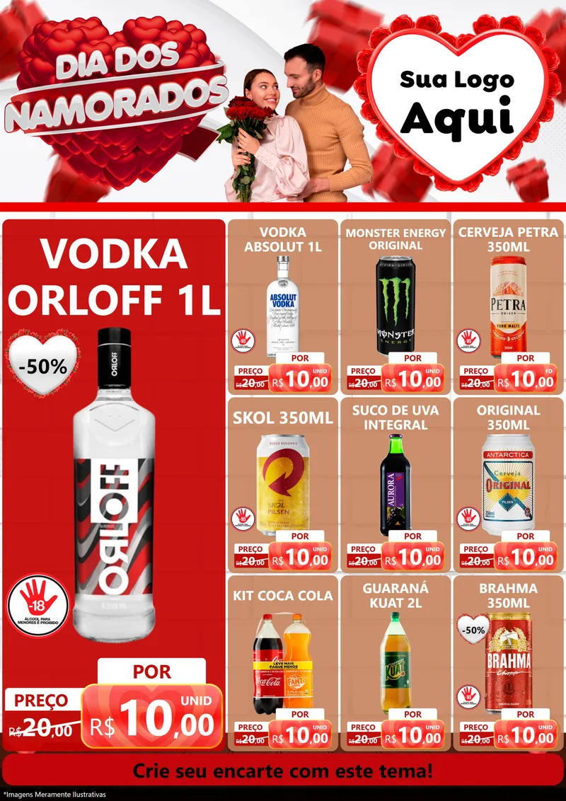 Modelo de Encarte para Encarte A4 Vertical com o tema Dia dos Namorados para Distribuidora de bebidas