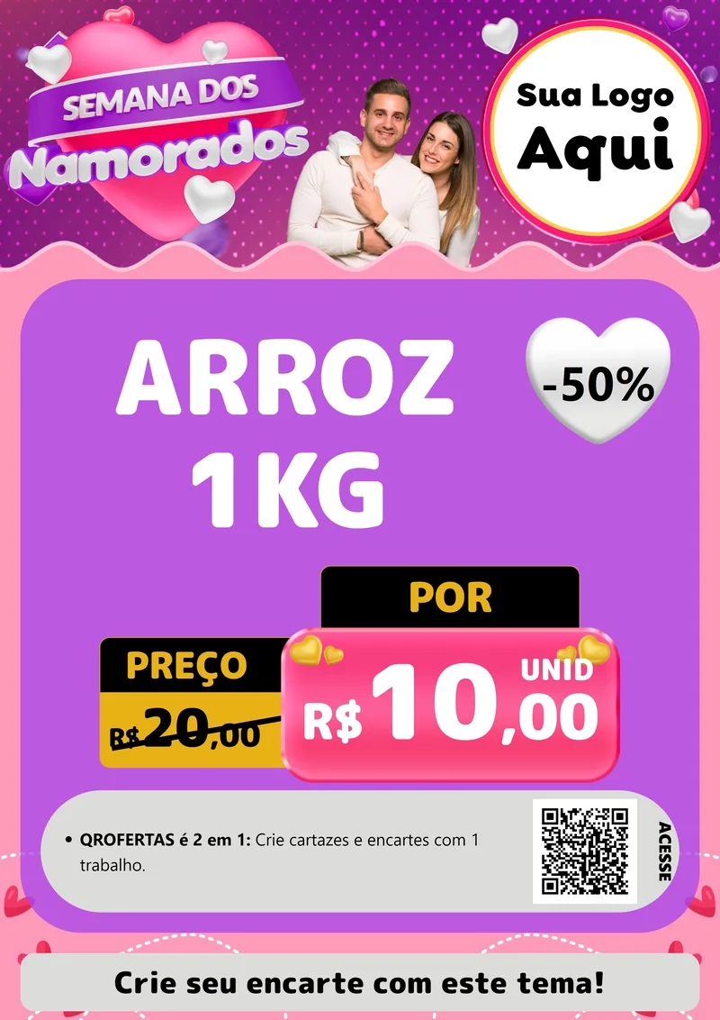 Modelo de Cartaz para Cartaz A4 Vertical com o tema Semana dos Namorados para Supermercado