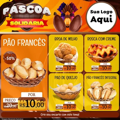 Modelo de Rede Social para Feed Facebook com o tema Páscoa Solidária para Padaria