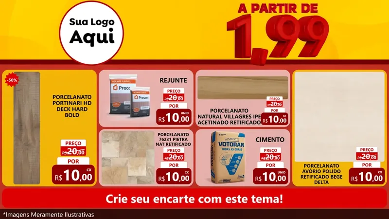 Modelo de TV para TV Horizontal com o tema A Partir de Um e Noventa e Nove - 1,99 para Pisos e revestimentos