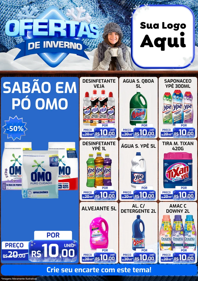 Modelo de Encarte para Encarte A4 Vertical com o tema Ofertas de Inverno para Produtos de Limpeza