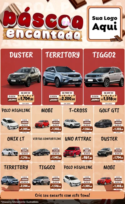 Modelo de Encarte para Encarte Grande com o tema Páscoa Encantada para Concessionaria de Carros