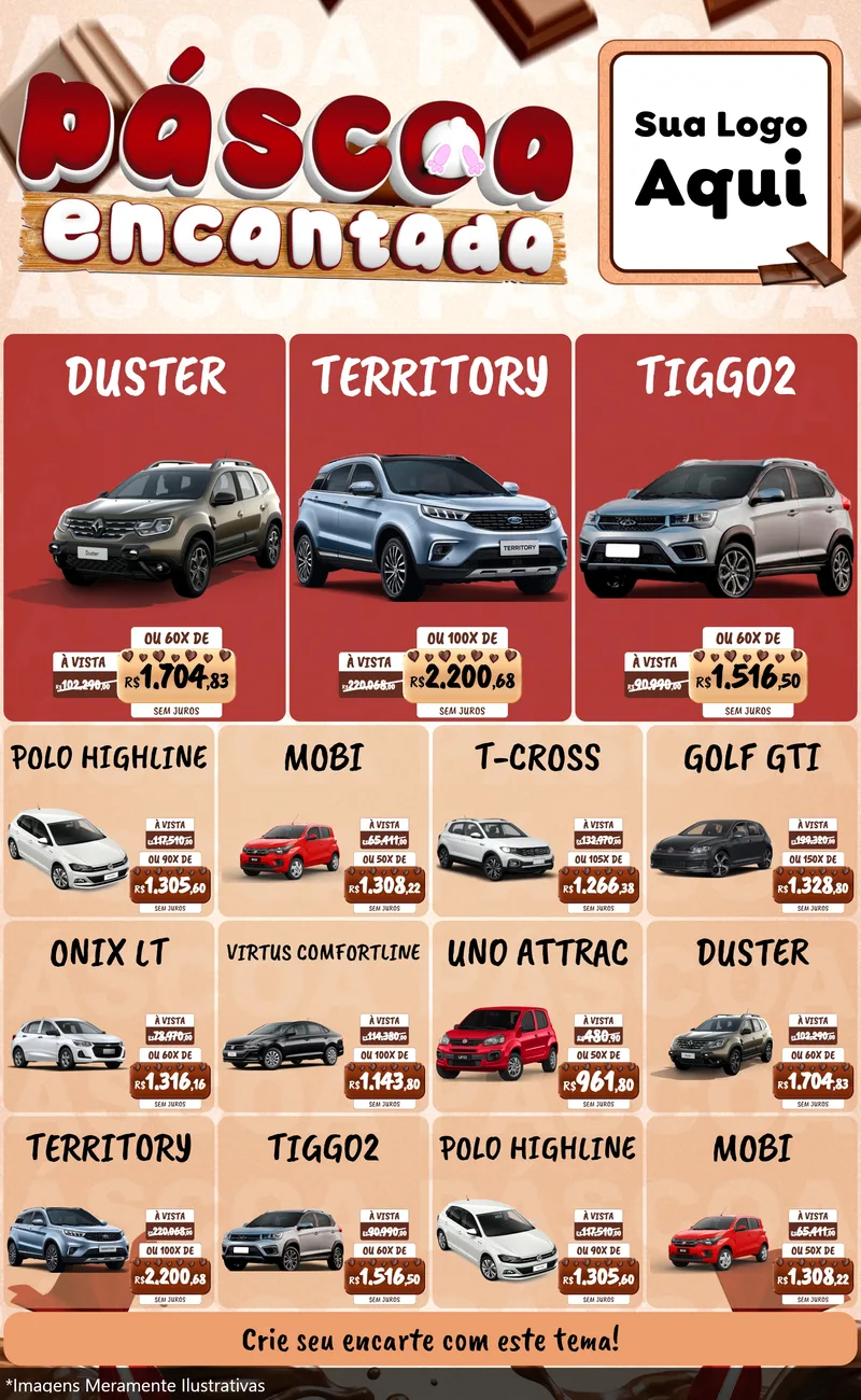 Modelo de Encarte para Encarte Grande com o tema Páscoa Encantada para Concessionaria de Carros