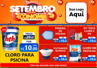 Modelo de Encarte para Encarte A4 Horizontal com o tema Operação Setembro Com Muita Economia para Produtos para Piscina