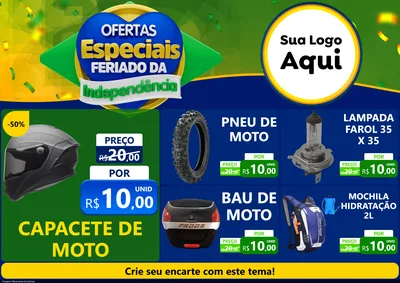 Modelo de Encarte para Encarte A4 Horizontal com o tema Ofertas Especiais Feriado da Independência para Moto peças