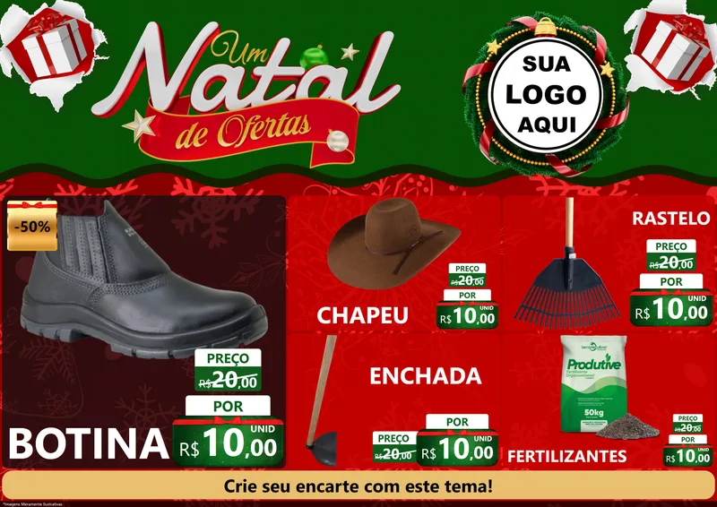 Modelo de Encarte para Encarte A4 Horizontal com o tema Um Natal de Ofertas para Agropecuária