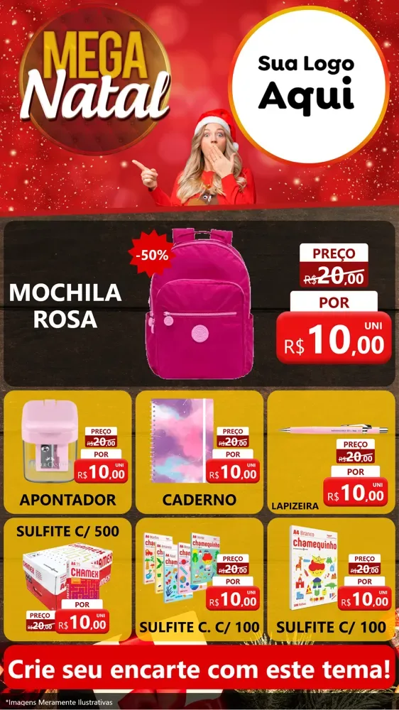 Modelo de Rede Social para Stories com o tema Mega Natal para Papelaria