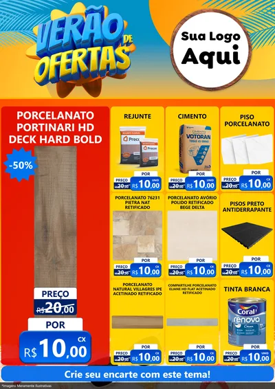 Modelo de Encarte para Encarte A4 Vertical com o tema Verão de Ofertas para Pisos e revestimentos
