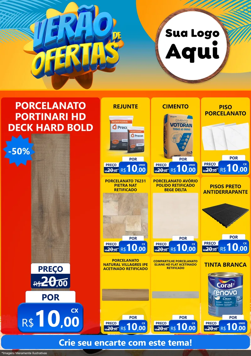 Modelo de Encarte para Encarte A4 Vertical com o tema Verão de Ofertas para Pisos e revestimentos