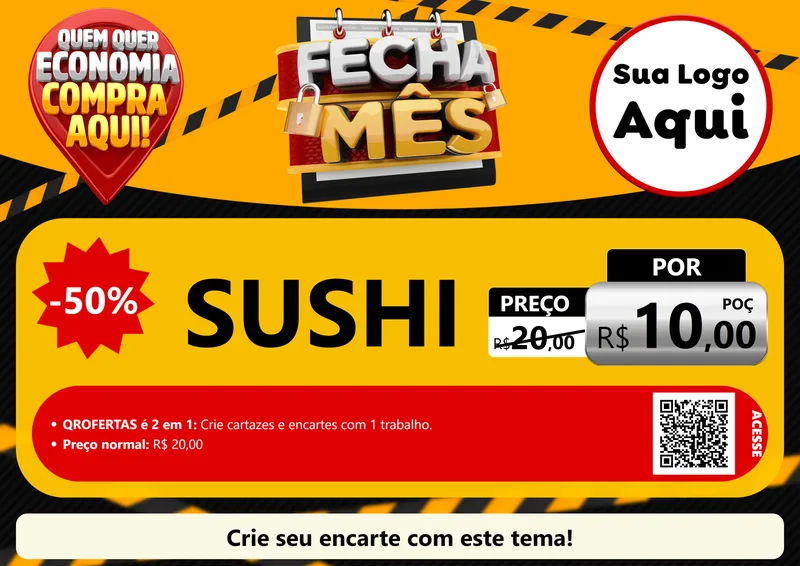 Modelo de Cartaz para Cartaz A4 Horizontal com o tema Fecha Mês para Comida japonesa