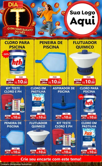 Modelo de Encarte para Encarte Grande com o tema Dia T - O Dia Mais Barato Do Mês para Produtos para Piscina