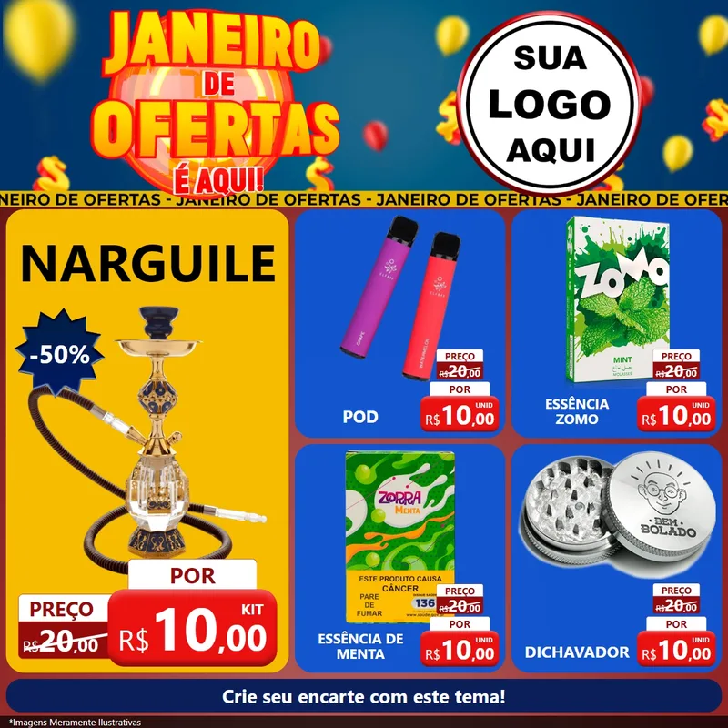Modelo de Rede Social para Feed Facebook com o tema Janeiro de Ofertas É Aqui! para Tabacaria