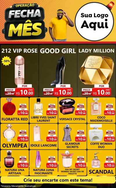 Modelo de Encarte para Encarte Grande com o tema Operação Fecha Mês para Perfumes