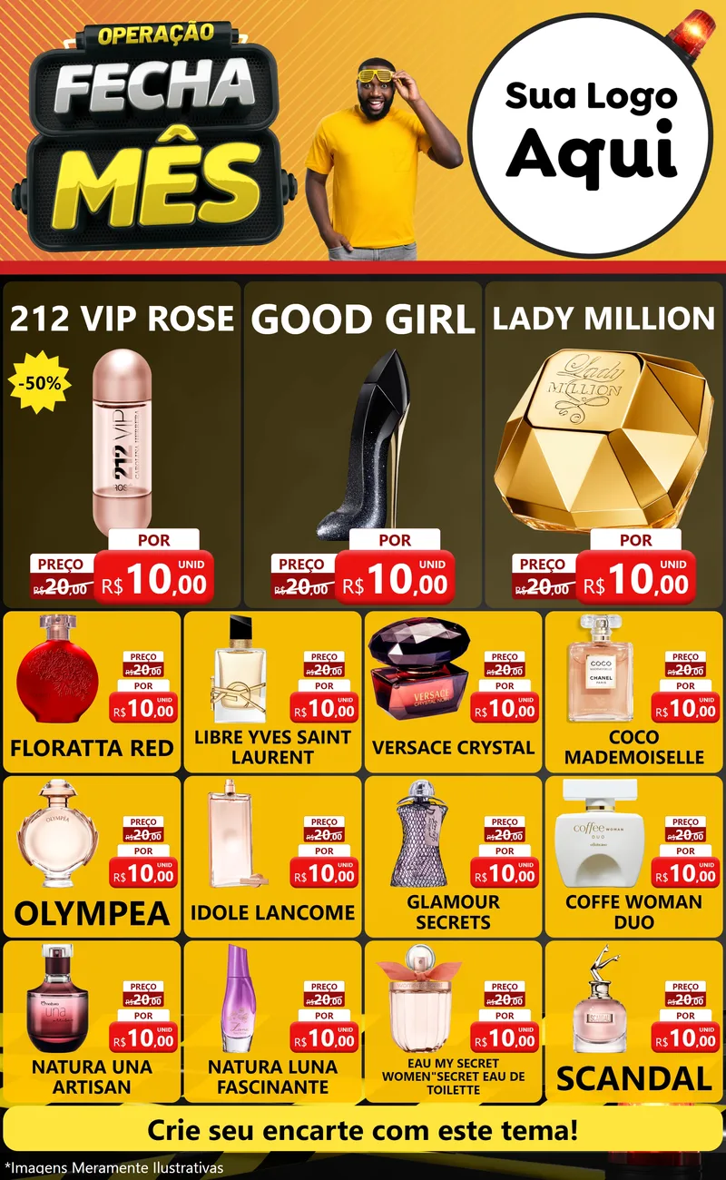 Modelo de Encarte para Encarte Grande com o tema Operação Fecha Mês para Perfumes