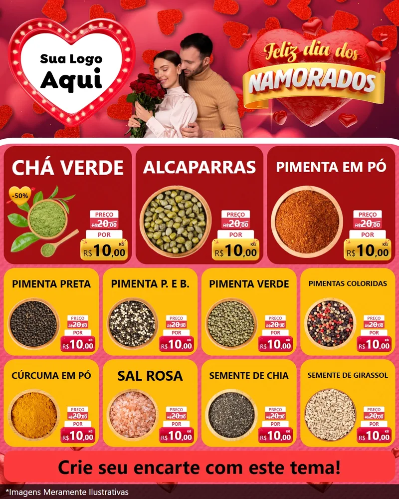 Modelo de Rede Social para Feed Instagram com o tema Feliz Dia Dos Namorados para Produtos Naturais