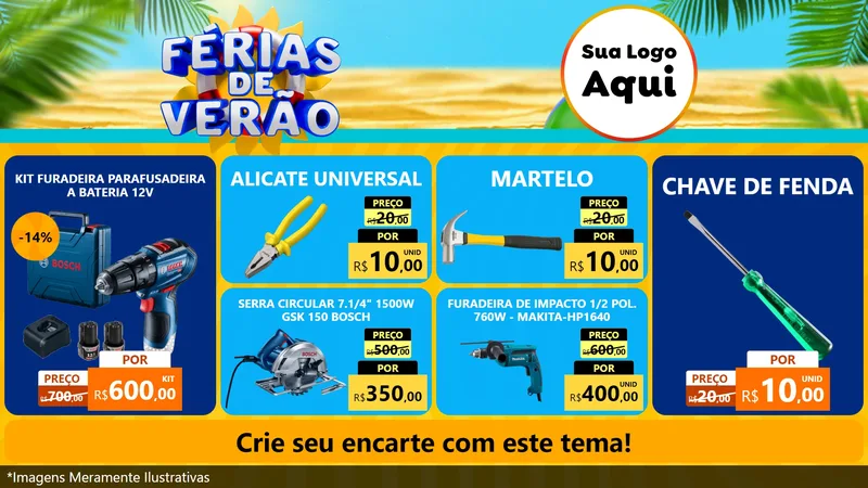 Modelo de TV para TV Horizontal com o tema Férias de Verão para Maquinas e Ferramentas