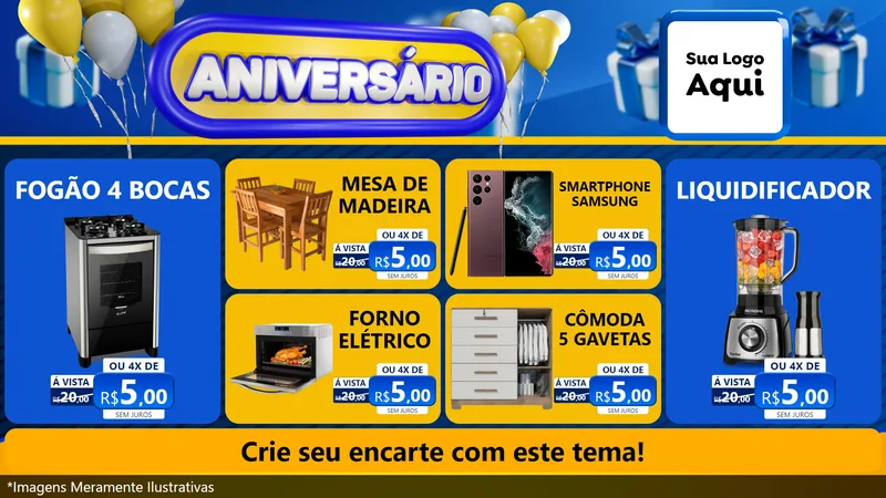 Modelo de TV para TV Horizontal com o tema Aniversário para Móveis e Eletro