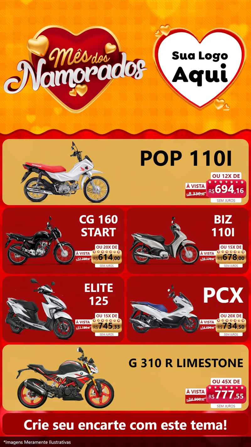Modelo de TV para TV Vertical com o tema Mês dos Namorados para Concessionaria de Motos