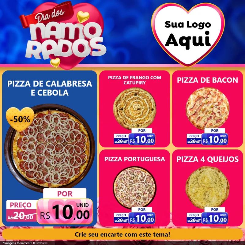 Modelo de Rede Social para Feed Facebook com o tema Dia dos namorados para Pizzaria