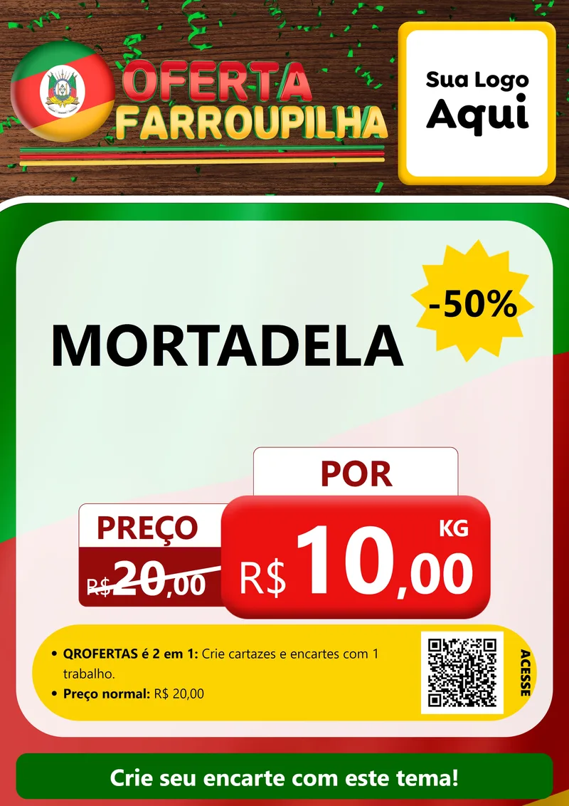 Modelo de Cartaz para Cartaz A4 Vertical com o tema Oferta Farroupilha para Frios e Laticínios