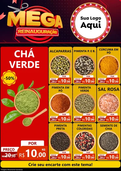 Modelo de Encarte para Encarte A4 Vertical com o tema Mega Reinauguração para Produtos Naturais