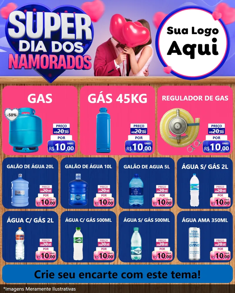 Modelo de Rede Social para Feed Instagram com o tema Super Dia dos Namorados para Água e gás