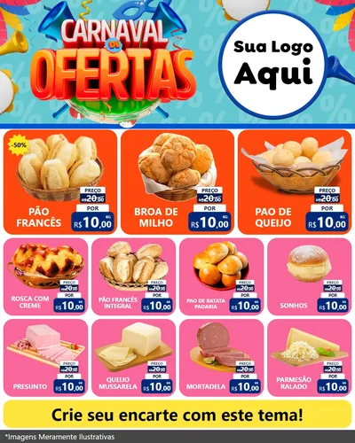 Modelo de Rede Social para Feed Instagram com o tema Carnaval de Ofertas para Padaria