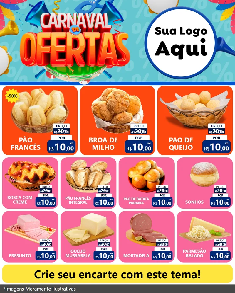 Modelo de Rede Social para Feed Instagram com o tema Carnaval de Ofertas para Padaria