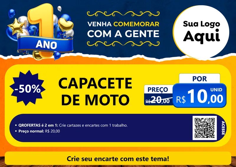 Modelo de Cartaz para Cartaz A4 Horizontal com o tema Um Ano de Aniversário para Moto peças