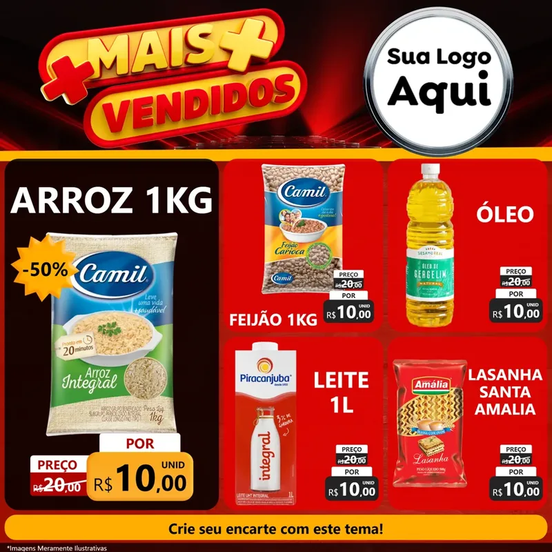 Modelo de Rede Social para Feed Facebook com o tema Mais Vendidos para Supermercado