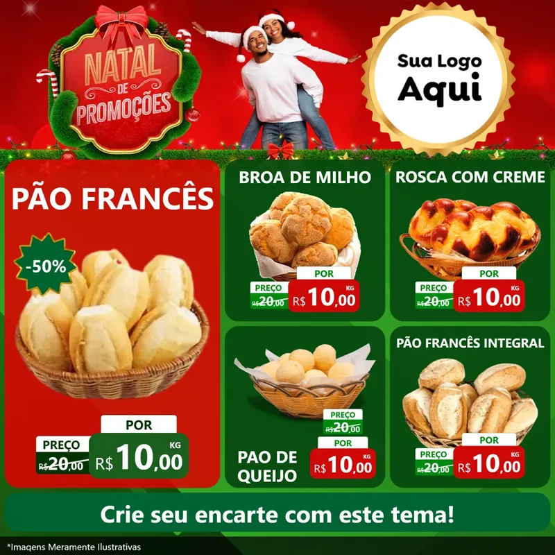 Modelo de Rede Social para Feed Facebook com o tema Natal de Promoções para Padaria