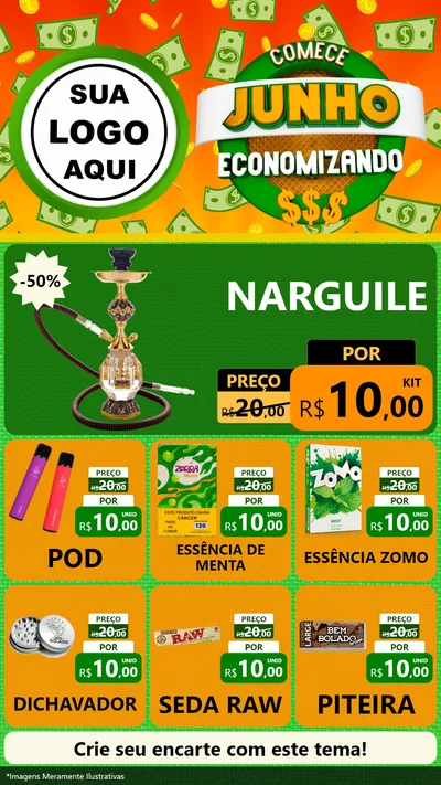 Modelo de Rede Social para Stories com o tema Comece Junho Economizando para Tabacaria