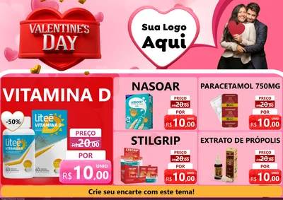 Modelo de Encarte para Encarte A4 Horizontal com o tema Valentine's Day para Farmácia
