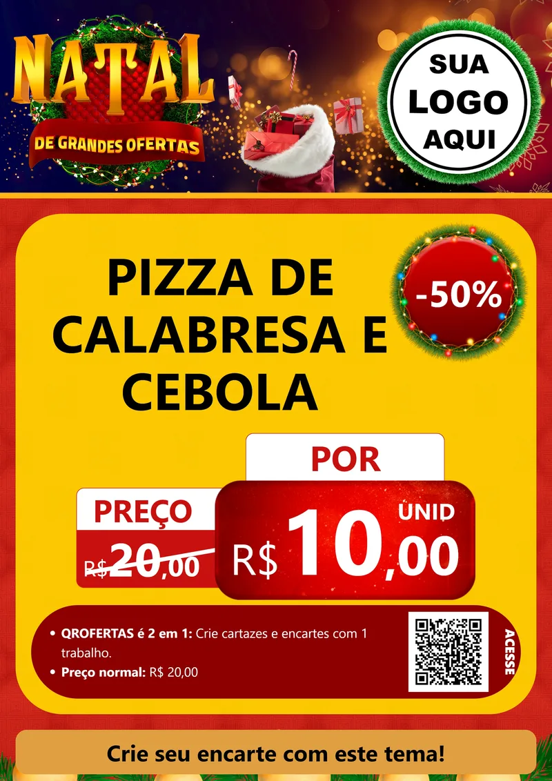 Modelo de Cartaz para Cartaz A4 Vertical com o tema Natal de Grandes Ofertas para Pizzaria