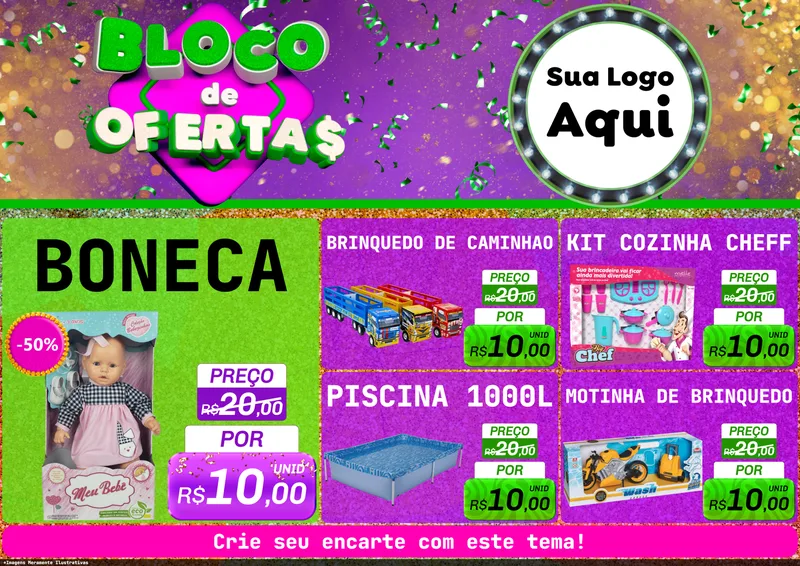 Modelo de Encarte para Encarte A4 Horizontal com o tema Bloco de Ofertas para Brinquedos