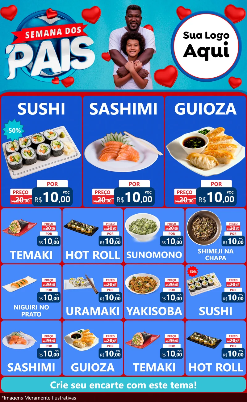 Modelo de Encarte para Encarte Grande com o tema Semana Dos Pais para Comida japonesa
