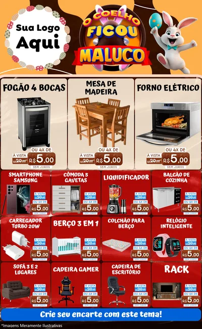 Modelo de Encarte para Encarte Grande com o tema O Coelho Ficou Maluco - Páscoa para Móveis e Eletro