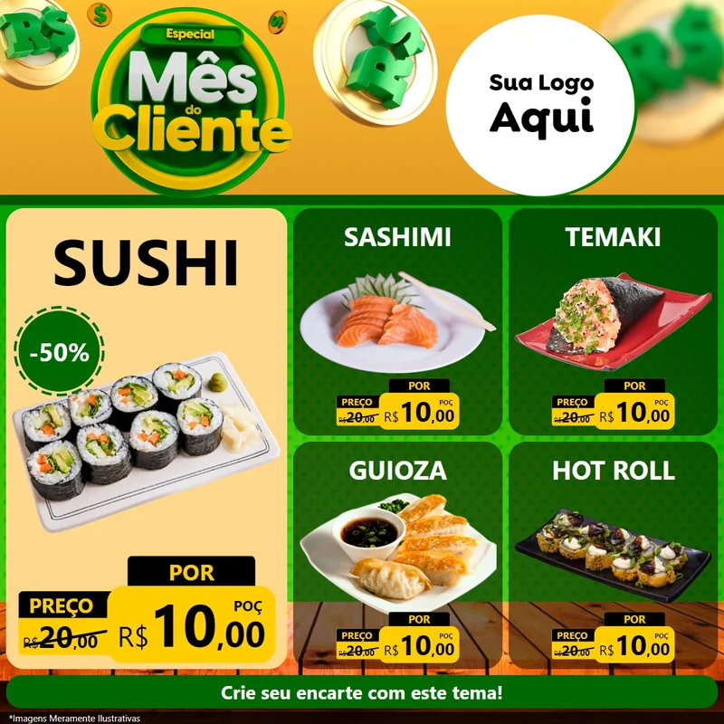 Modelo de Rede Social para Feed Facebook com o tema Especial Mês do Cliente para Comida japonesa
