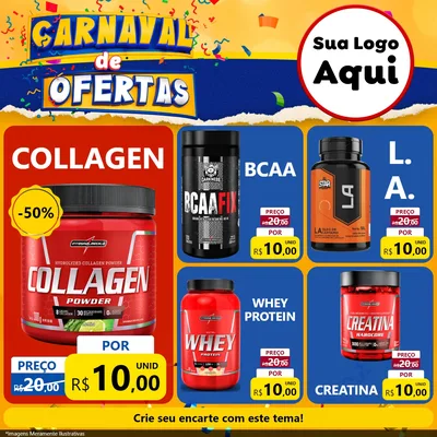 Modelo de Rede Social para Feed Facebook com o tema Carnaval de Ofertas para Suplementos alimentares