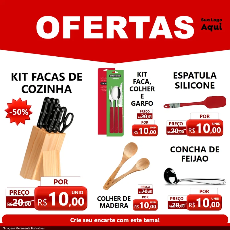 Modelo de Rede Social para Feed Facebook com o tema Ofertas Vermelho Cartaz para Utilidades Domésticas