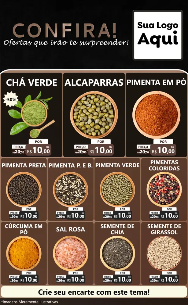 Modelo de Encarte para Encarte Grande com o tema Confira! Ofertas que irão te surpreender! para Produtos Naturais