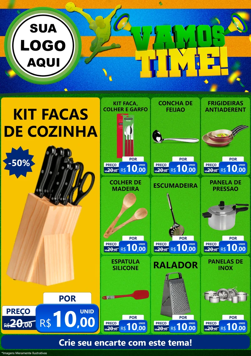 Modelo de Encarte para Encarte A4 Vertical com o tema Vamos Time! para Utilidades Domésticas