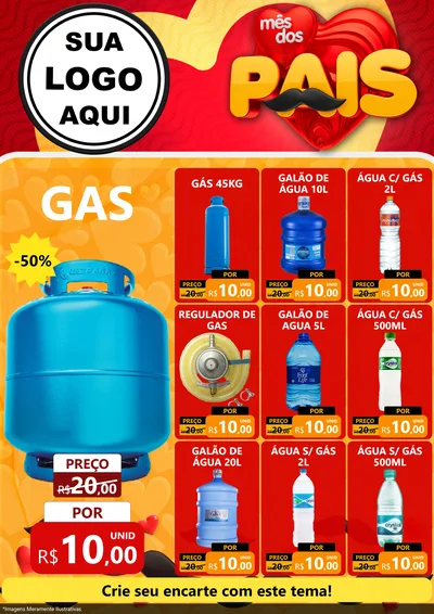 Modelo de Encarte para Encarte A4 Vertical com o tema Mês Dos Pais para Água e gás
