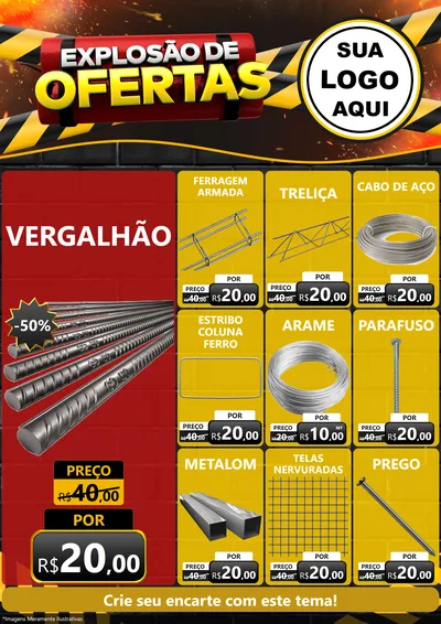 Modelo de Encarte para Encarte A4 Vertical com o tema Explosão de Ofertas para Ferragens