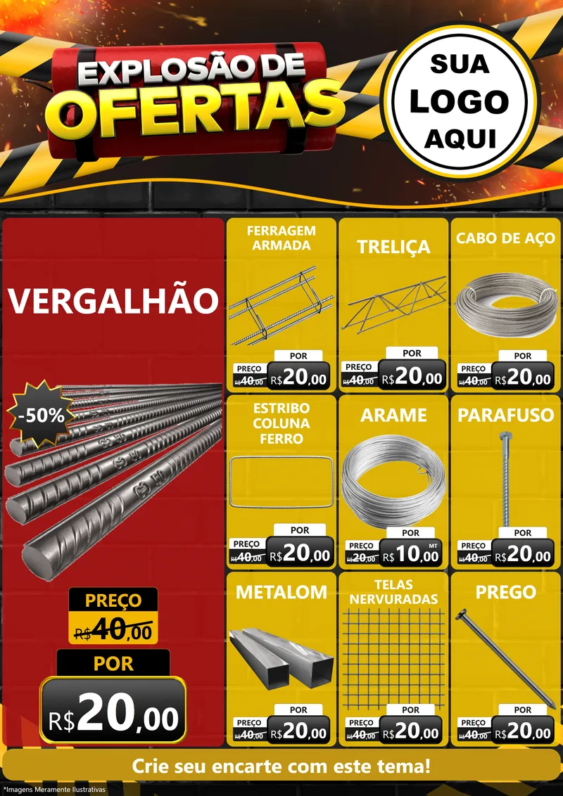Modelo de Encarte para Encarte A4 Vertical com o tema Explosão de Ofertas para Ferragens