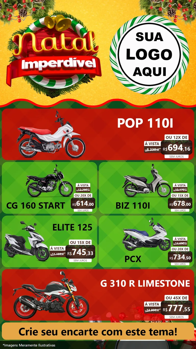 Modelo de TV para TV Vertical com o tema Natal Imperdível para Concessionaria de Motos